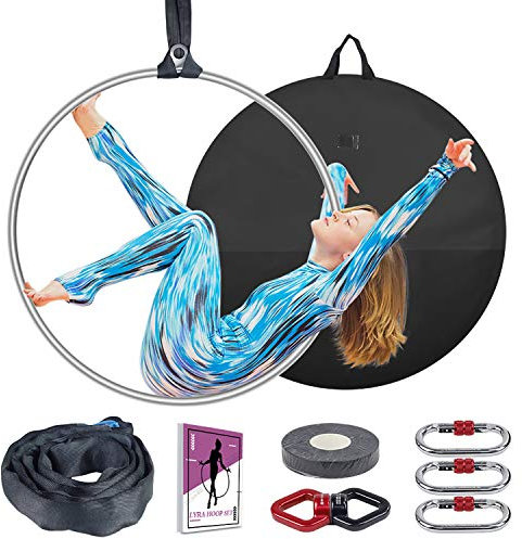TESLANG Lyra - Set di cerchi in acciaio inox, 85 cm/90 cm, cerchio a punto singolo, per principianti professionisti, kit di anelli aerei con borsa per il trasporto, attrezzatura per yoga aereo, peso