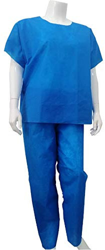 PLUS SANTE - Ensemble 2 Pièces Pyjama de Bloc Mixte à Usage Unique, Blouse Médicale de Protection Résistante et Imperméable, Polypropylène 60g, Bleu Roi, Taille L