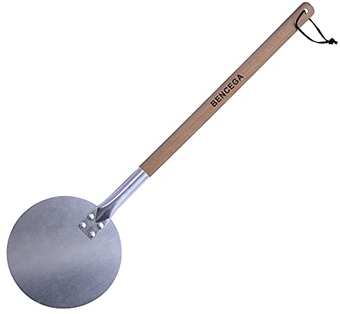 BENCEGA Pala giratoria para pizza con mango de madera desmontable para un fácil almacenamiento, hoja de aluminio de 8 pulgadas de diámetro, 27 pulgadas en total, accesorios para horno de pizza