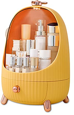 Galatée Multi-Function Case Dustproof Cosmetic Storage Box With LED light,Cosmetics Skin Care Products Jewelry Organizer Case Finishing Box Bedroom Desktop,Portable Skincare Organizers -M-Yellow