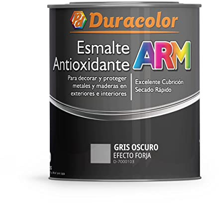 Esmalte Antioxidante ARM - Color Metal Efecto Forja Gris Oscuro - 4 Litros - Superficie Exterior e Interior - Acabado Brillante y de Rápido Secado - Excelente Dureza y Resistencia - Duracolor