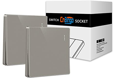 2 Pack CNBINGO Big Rocker Button Switch with Phosphor Dots, Modern Matte Grey Wall Plate, Electrical Single Light Switch, 1 Gang 2 Way, 16A 250V