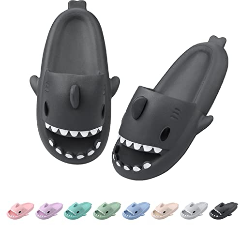 Dsaren Ciabatte Squalo Estive Pantofole Nuvola Ultra Morbide Uomo Donna Shark Slides Slippers Antiscivolo Casa Ciabatte Doccia Bagno Sandali da Spiaggia e Piscina Punta Aperta (42/43EU, Grigio Scuro)