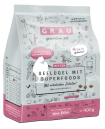 GRAU – das Original – Trockenfutter für Katzen - Kitten - Geflügel mit Superfoods, 1er Pack (1 x 400 g), glutenfrei, für Kitten