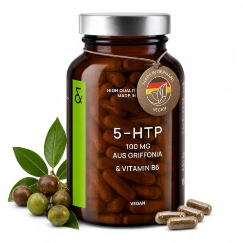 CLAV® 5-htp Hochdosiert, Plus Vitamin B6, 120 Vegane Kapseln | Für Nerven und Psyche, 100 mg aus Griffonia Simplicifolia Samenextrakt, Laborgeprüft, Apothekerglas, 4 Monate Vorrat