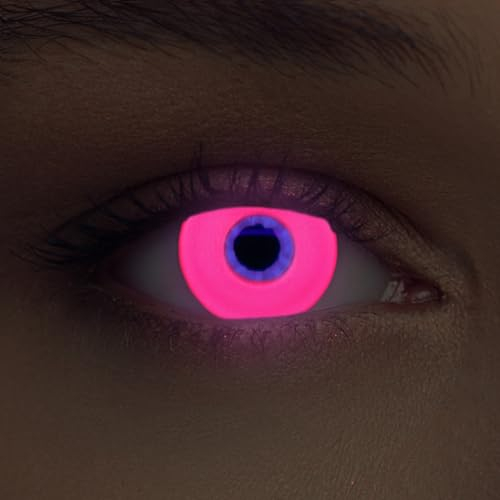 DESIGNLENSES, lenti a contatto colorate per costume di Halloween,bagliore/luminoso lenti, senza gradazione, 1 paio (2 pz) + custodia per lenti Glowing (Rosa, 14.00, 0.00)