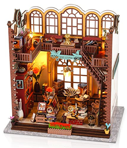 Cuteefun Book Nook DIY, 3D Bois Puzzle Livre Queue, Book Nook Etagère Insert, Kit Maison de Poupée DIY, Chambre Décor Adult Model Kit Anniversaire Noël (la Bibliothèque Magique)