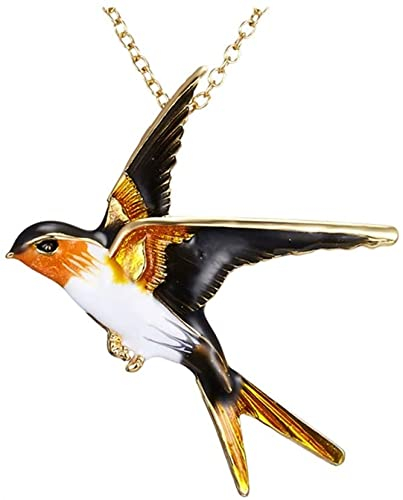 Halskette mit Schwalben-Anhänger, Brosche, bunte Emaille, Vogel-Anhänger, für Frauen, Geburtstagsgeschenk, Schwarz + Gelb, Andere Edelsteine