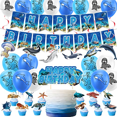Unter dem Meer Party Dekorationen Ozean Meerestiere Party Supplies Inklusive Ozean Thema Happy Birthday Banner Kuchen Topper Cupcake Toppers Spiralen Ballons