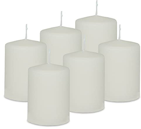DecoLite: 6x Stumpenkerzen 80/60 mm Safe Candle - Selbstverlöschend - Brenndauer ca. 27 Stunden - 100% made in Germany von Wenzel Kerzen Wachskerzen - RAL Zertifiziert (wollweiss)