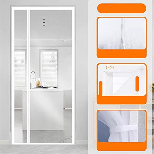 LIVEINU Thermovorhang Wärmeschutzvorhang Kälteschutz Isolier Schutz für Tür Magnet Thermo Türvorhang Fliegengitter Fliegenvorhang für Balkontür Wohnzimmer, seitliche Öffnung transparent, 90x200cm