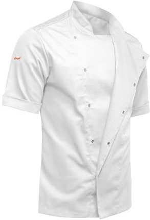 strongAnt Giacca cottone da Cuoco da Uomo con Bottoni a Pressione Nascosti - Dry Mesh - Manica Corta - Bianco, Taglia: M