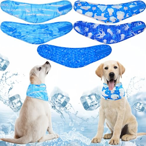 Talltalk 5 Pieces Dog Cooling Bandanas Neck Wraps Ice Scarf Pet Dog Cooling Collar Hunting Training Hiking Camping Accessories for Summer(L)