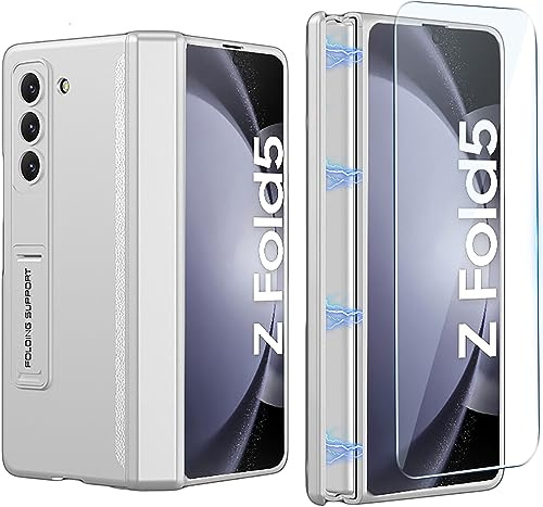 SOUTEM Custodia per Samsung Galaxy Z Fold 5 con Cerniera Magnetica Proteggi Schermo Incorporata e Cavalletto Regolabile, Ultra Sottile di Lusso Antiurto Duro PC Cover per Samsung Z Fold 5(Argento)