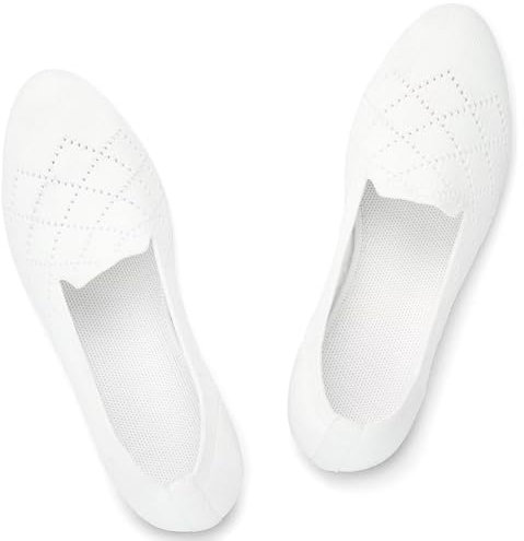 Puxowe Damen Ballerina Flache Schuhe Runde Zehe Strick Kleid Schuhe Niedriger Keil Slip On Ballerina Walking Flats für Frauen Bequem 39 EU White