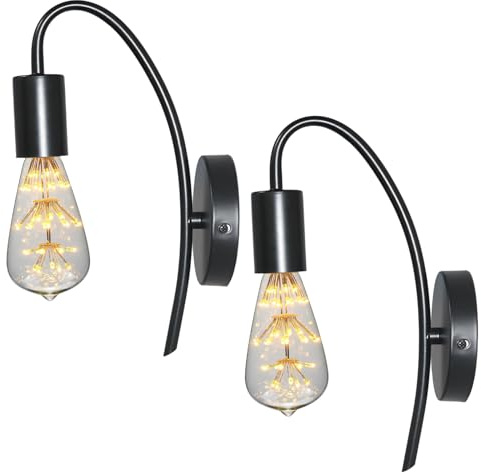 YSGUYILT Wandleuchte Innen Vintage 2 Stücke Gebogene Wandleuchte Industrial Wandlampe Retro Wandbeleuchtung Metall Lampenfassungen mit E27 für Badezimmer Schlafzimmer Wohnzimmer Flur-Schwarz