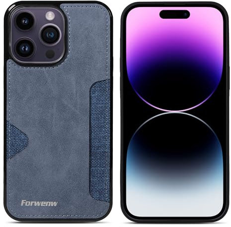 LOLFZ Case for iPhone 15 Plus, Slim Back Case with Card Holder Premium PU Leather Cover Shockproof TPU Bumper Protective Phone Case Cover for iPhone 15 Plus - Blue
