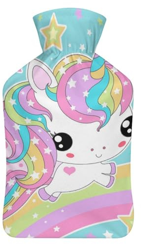 Einhorn Regenbogen Wärmflasche Mit Bezug Bettflasche Wärmflaschen Handwärmer Erwachsene Wärmebeutel 26.5X15.3cm