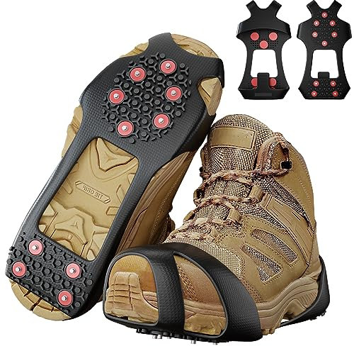 Holaluk Steigeisen, Eisklampen für Schuhe und Stiefel, Steigeisen verbesserte Traktion mit Gummi und 304 Edelstahl-Greifern, perfekt für Outdoor-Aktivitäten im Winter, Eiswandern