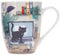 KIUB Mug porcelaine arrondi - motif chat en télétravail à coté de son ordinateur - hauteur 10CM - contenance 340ML - boite assortie