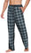 Ekouaer Herren Pyjamahose Lang Weich Atmungsaktiv Pyjamahose Kariert Herren PJ Hose mit Taschen und Knopfleiste Grau Schwarz M