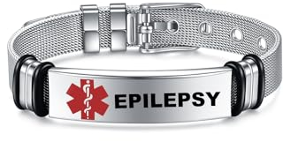 AITENME Medical Armband für Damen Männer Armreif,Personalisierte Medizinische Alert ID Notfallarmband Medizinisch Damen Uhrenarmband,Medizinischer Armband aus Edelstahl(EPILEPSY)