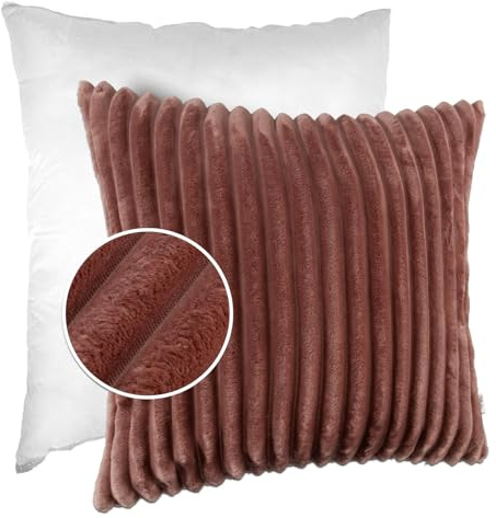 Dekokissen Kissenbezug Sofakissen Pillow Plüsch Kuschelkissen Zierkissen Cord Kissen Couchkissen Kord Kissenhülle ultraweich gestreift Lilli 40x40cm mit Füllung Rosa