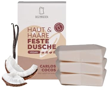 Duschbrocken 2in1 Festes Shampoo & Duschgel Nachfüllset - 3x Carlos Cocos - Kokos-Vanille Duft - Feuchtigkeitsspendend - Natürlich & Vegan - 300g