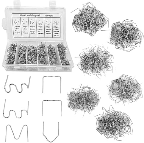 GANILITY 1200 Stück Plastik Schweißen Heiße Heftklammern, 0.6mm, 0.8mm Schweißstäbe Klammern, Auto Stoßstange Reparatur Nagel Set, für Autostoßstange Rissreparatur Heißklammern