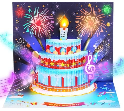 APOTODITO Geburtstagskarte mit Musik und Licht, Happy Birthday Card, 3d Geburtstagskarten, Geburtstagsgeschenk für Frauen Kinder Freundin Männer (Rocket)