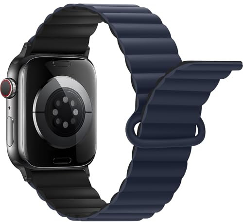 Anlinser Compatibile con Cinturino Apple Watch 49/46/45/44/42/41/40/38mm, Cinturini Magnetici Ricambio Silicone con Passante per iWatch Ultra 2 Serie 10/9/8/7/6-1 SE (49/46/45/44,Blu Scuro/NE)