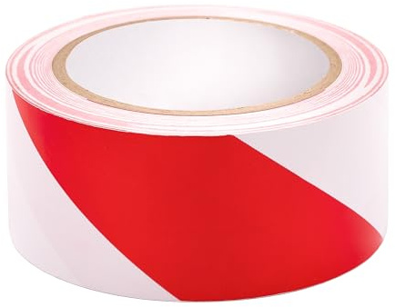 MIVOS Ruban de signalisation rayé 48mm x 25m - blanc et rouge - Ruban de délimitation - Ruban de marquage pour délimiter des zones - Ruban adhésif de signalisation - Ruban adhésif de marquage