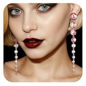 EVER FAITH Halloween Tropfendes Blut Lange Ohrringe Runde simulierte Perle Lustige Blutige Ohrclips Vampir Biss Spuren Draculas Kuss Schmuck Kostüm Accessoires für Damen