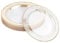 MATANA 100 Premium Clear Plastic Dessert Plates with Gold Rim - 19cm / 7 Inch - Elegant & Reusable Small Side Plates, Starter Plates for Weddings, Birthdays, Picnic, Parties