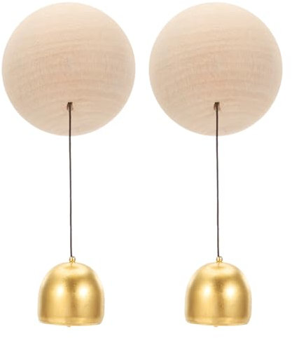 PATIKIL 2 Set Timbre de Mercaders, Timbre de Puerta de Madera con Campanillas Colgantes Magnéticas Timbre de Puerta de Metal con Autoadhesivo, Bola