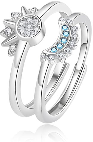 2 Stück Ring Set Sonne Und Der Mond Freundschaftsringe Gold Ringe mit Cubic Zirconia Silber Verstellbar Offene Promise Matching Rings Für Damen Frauen ringe freundschaftsringe rings sonne mond ring