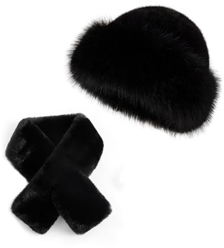 Bonnet de ski chaud avec écharpe, Bonnet d'hiver coupe-vent thermique unisexe en fausse fourrure - Ensemble d'écharpes à poils longs - Chapeau de trappeur d'hiver moelleux pour randonnée