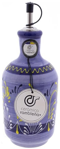 Rambleña-Keramik | Ölspender Amazon | Ölflasche mit auslaufsicherer Keramik-Dekoration | Modell 09 | 1 l | 100 % handdekoriert | 9 x 9 x 28 cm