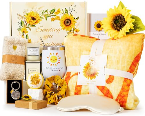 Sonnenblumen-Verwöhn-Geschenke für Frauen, Geburtstagsgeschenk-Set, Selbstpflege, Entspannung, Spa, Badebox für Mutter, Genesung, Geschenkkörbe für sie, Geschenkkorb für Frauen, Freunde, Schwester,
