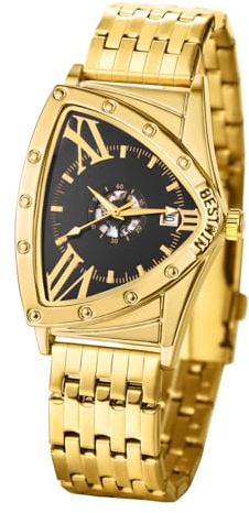 JewelryWe Herrenuhr Edelstahl Dreieckige Uhren 30m Wasserdicht Kalender Analog Quarz Armbanduhr Herren Edelstahlarmband Geschäft Lässige Uhr mit Dreieck Zifferblatt
