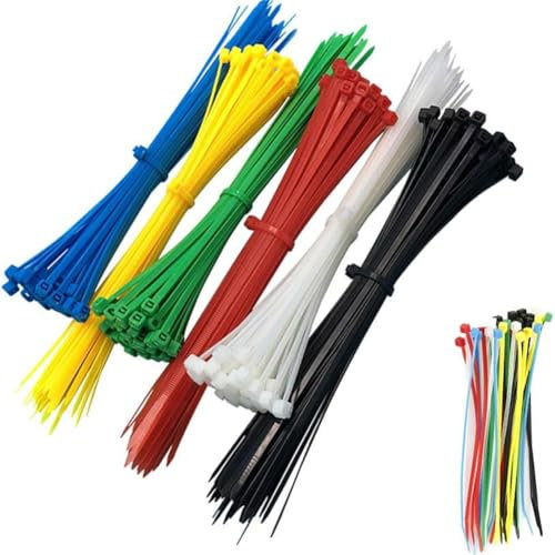 600 Stück Kabelbinder Farbig, Hohe Qualität Farb Nylon Kabelbinder - Cable Ties 300mm X 3.6mm, Gelb, Blau, Grün, Schwarz und weiß Sechs Farben Je 100 Stück