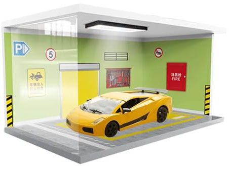 Parkplatz-Vitrine im Maßstab 1:24, Modell-Auto-Aufbewahrungsboxen mit Licht, Auto-Show-Koffer, Garagenszenen-Modell, Auto-Garage, schützender Organizer, Fahrzeug-Szene, Spielzeug-Layout für