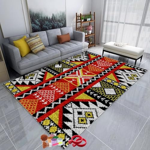 RxueSug Knüpfteppich Zum Selber Knüpfen, DIY Knüpfsets, Kreuzstich Set Mit Werkzeug, Teppich Knüpfen Set Für Erwachsene, Handwerk 38 x 52 cm