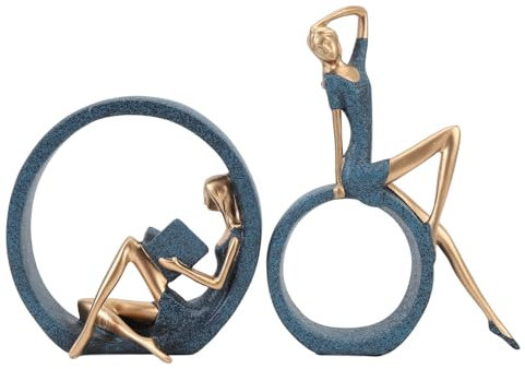 Srliya 2 Stück Harzfiguren, die EIN Buch Lesen, Yoga-Mädchen, Moderne ästhetische Kunst, Skulpturen, Bücherregal, Bücherregal, Statue für Bibliothek, Büro, Dekoration, Geschenke