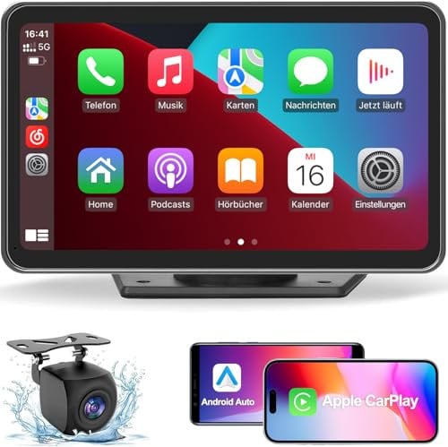 TOUTBIEN CarPlay Voiture, Portable CarPlay & Android Auto sans Fil avec 1080P Caméra de Recul, Stéréo de Voiture 7 Pouces IPS Écran Tactile avec Navigation, Assistant Vocal, Bluetooth, FM, Mirror Link