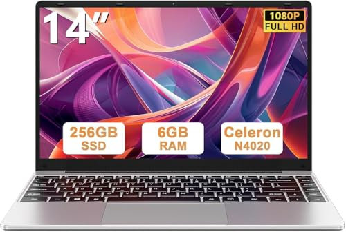 2025 Newest Ordinateur Portable 14 Pouces PC Portable Win11 256 Go Soutien Extension SSD 1TB(TF-512Go) Celeron N4020 Laptop avec 5G WiFi Mini HDMI BT4.2 inclut Souris sans Fil&AZERTY Membrane-Argent