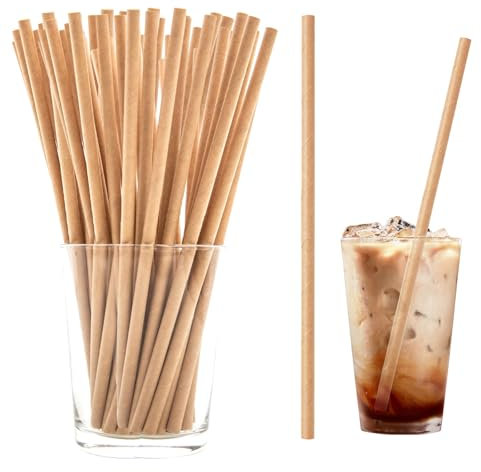 Lot de 500 pailles en papier, 19,7 cm x 6 mm, pailles en papier biodégradable, jetables, en papier kraft solide, pour boissons, fêtes, mariages et occasions