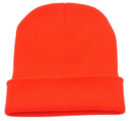 NBAAVBJV Hut Damen Winter Beanies Warme Strickmützen Für Frauen Männer Weiche Manschette Schädel Grün Orange Gelb Grau Lila Beige-neon Orange