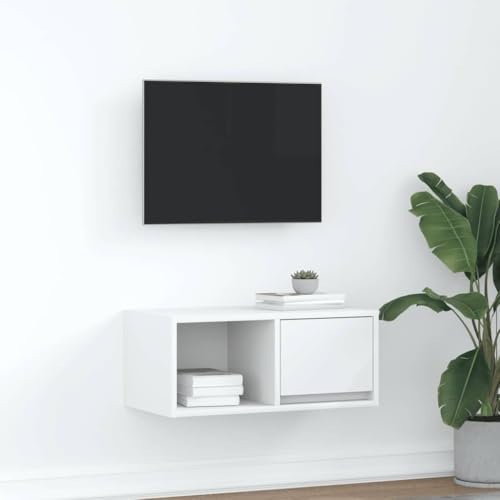 Brokky 861436 Mobile Porta TV Bianco 60x31x25,5 cm in Legno Multistrato Mobile TV Mobile Porta Televisore,Mobiletto Industriale Tavolino Basso Vintage Console per Salotto