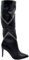 Stivale Donna Nero Pelle Tacco a Spillo 12 con bocchette Argento Disegno Geometrico Zip Interna (40 EU)